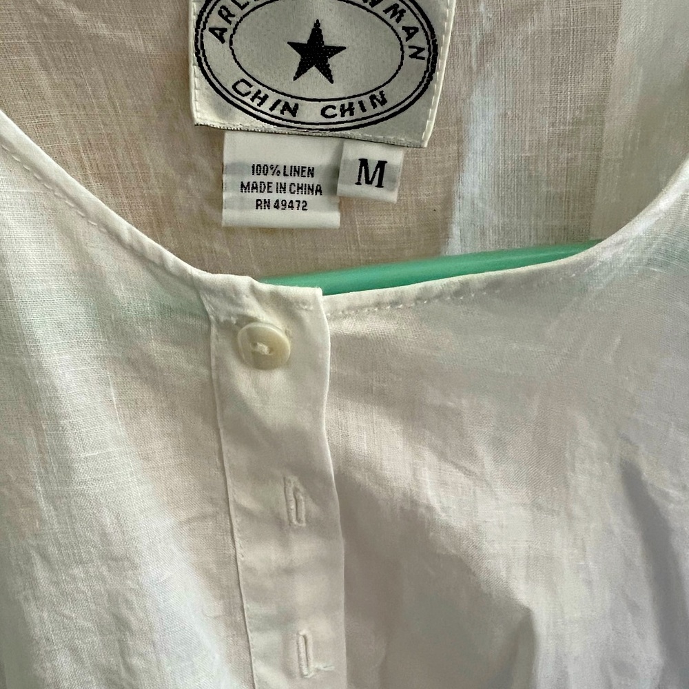Arlene Bowman CHIN CHIN 100% Linen White Tunic blouse